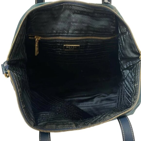 PRADA - Blue Green Navy Nylon Leather Handbag 400-053125 - Picture 8 of 9